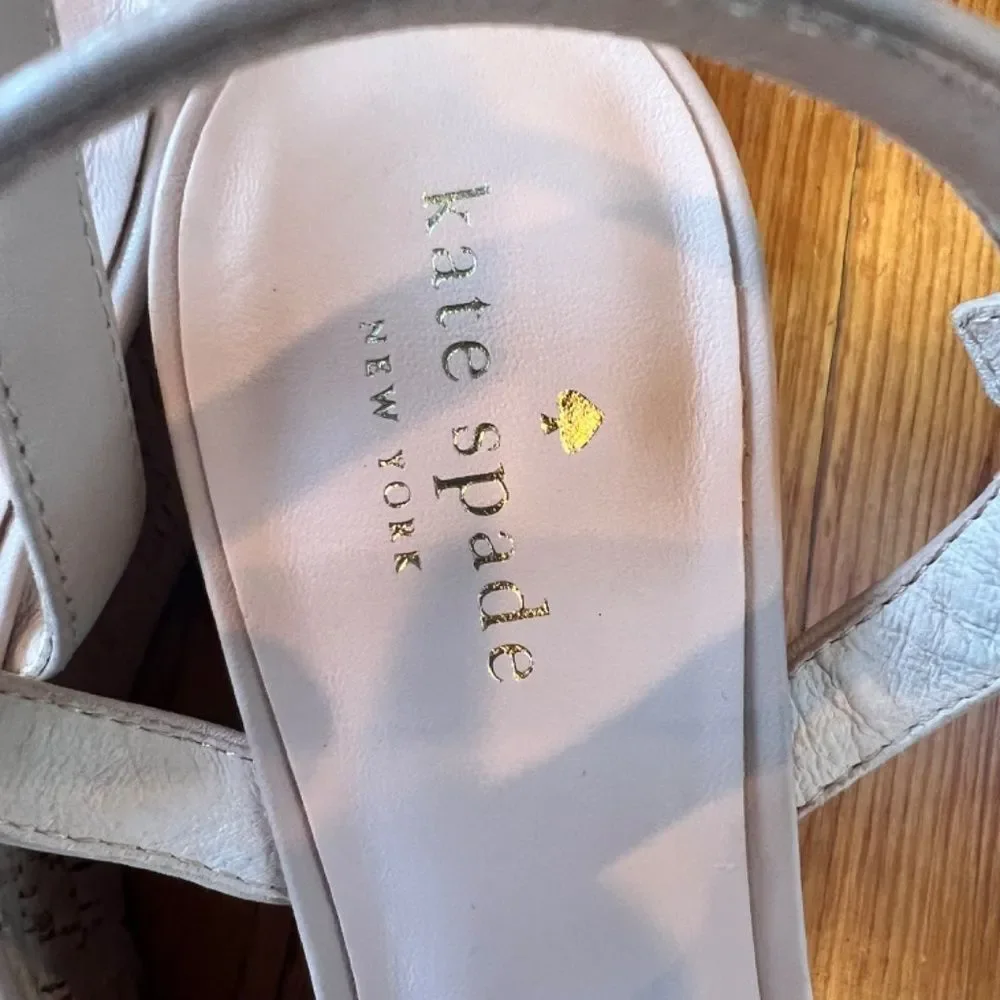 Kate‎ Spade Tomas Bone Light Pink Leather  & Cork Wedge Sandals Women's